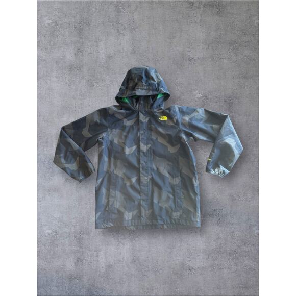 The North Face HyVent Rain Jacket Blue Camo Hooded Full Zip Lightweight Boys XL - Picture 1 of 11
